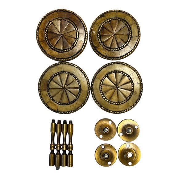 Set of 4 Vintage Brass Mosaic Curtain Tie Backs – 4" Diameter – Ornate Rosette M